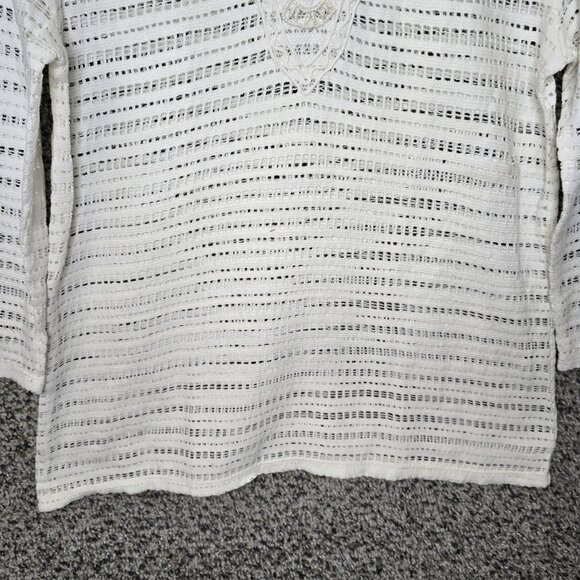 Chicos Top Womens 0 US Small Off White Scoop Neck Beaded Open‎ Knit Blouse - Picture 5 of 8